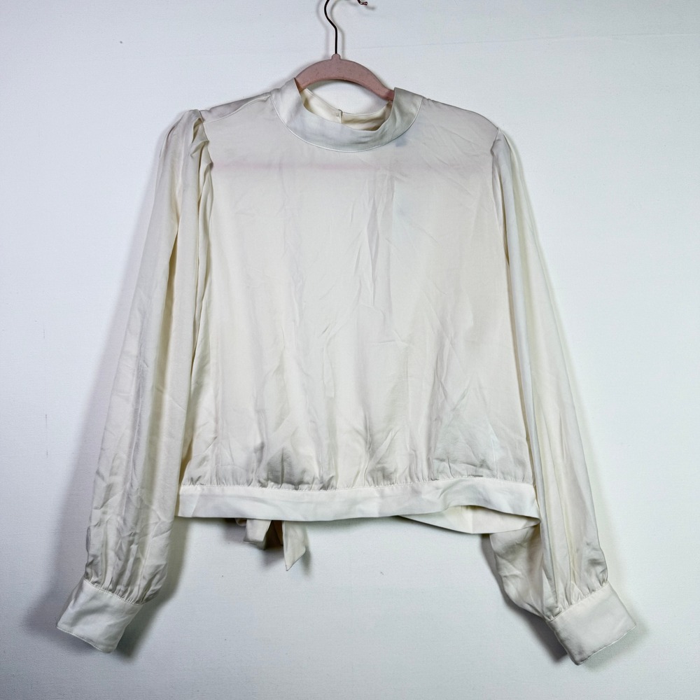 BANANA REPUBLIC Ivory Open Back Tie Hem Long Sleeve Blouse‎ XL